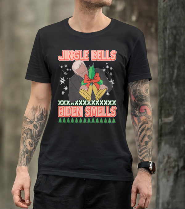 Jingle Bells Biden Smells Ugly Christmas Funny Republican Conservative Gift T-Shirt