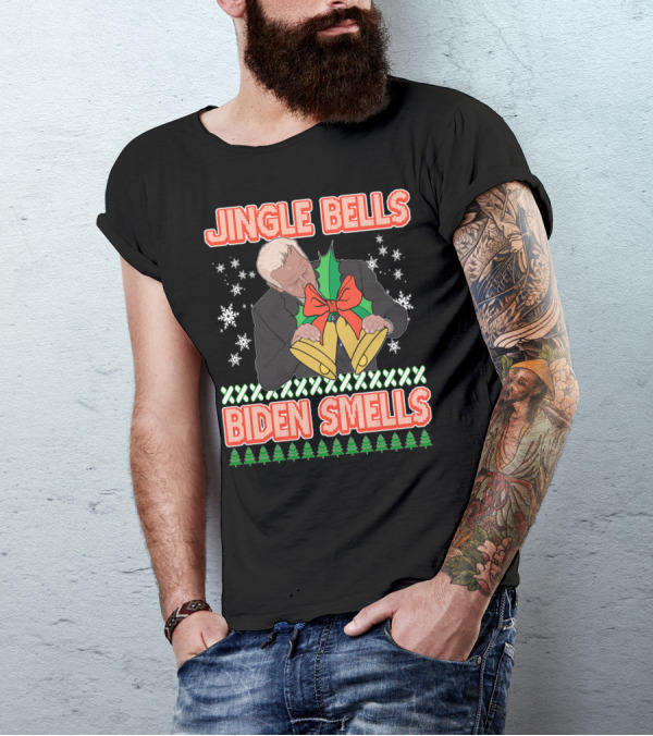 Jingle Bells Biden Smells Ugly Christmas Funny Republican Conservative Gift T-Shirt