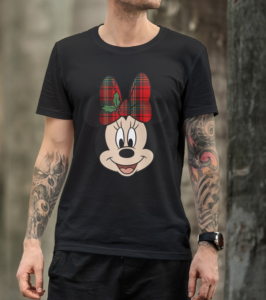 Minnie Mouse Red Plaid Bow With Holly Disney T-Shirt