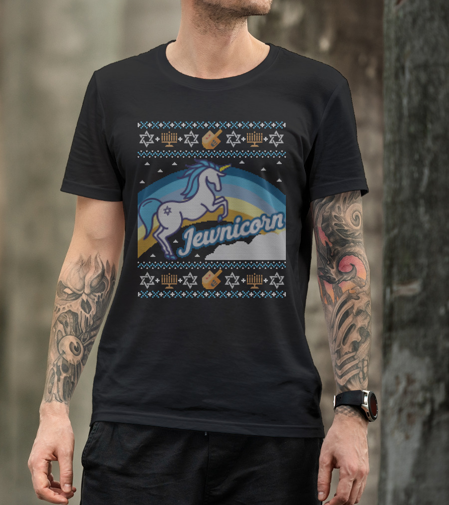 Jewnicorn Hanukkah Festive Unicorn With Menorah And Dreidel T-Shirt