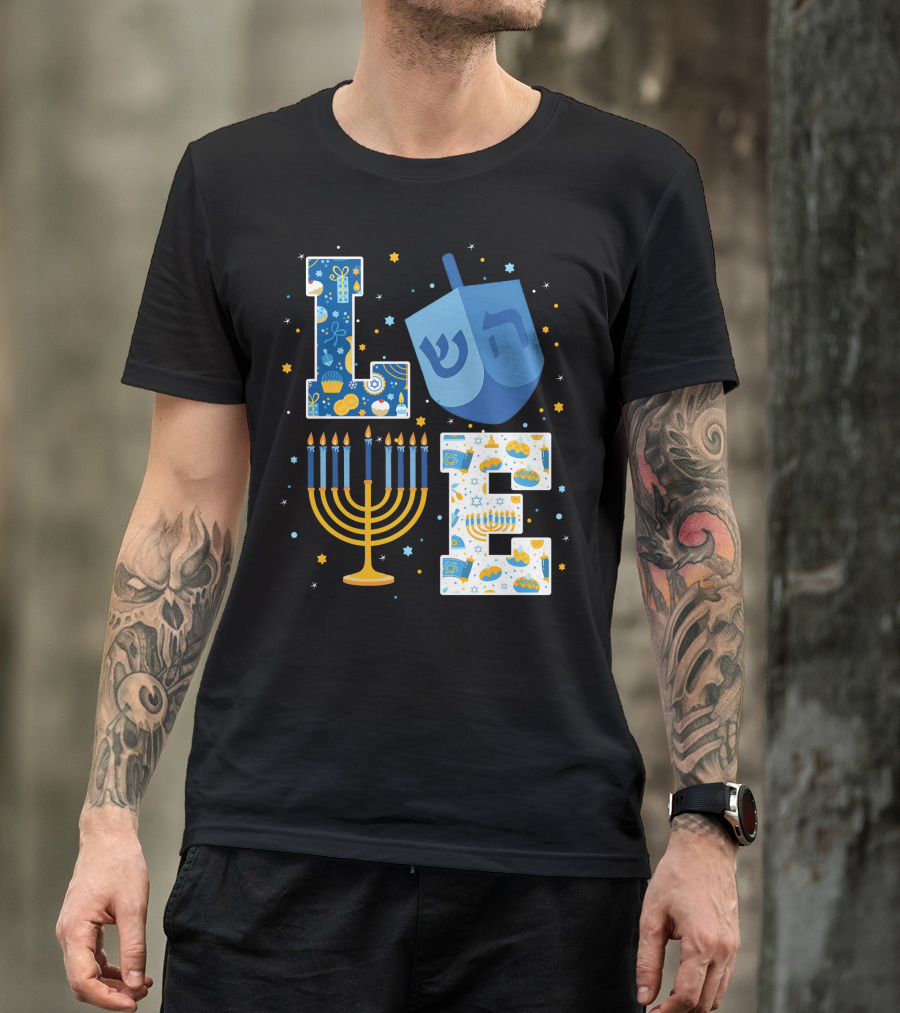 LOVE Hanukkah Dreidel Menorah Chanukah T-Shirt