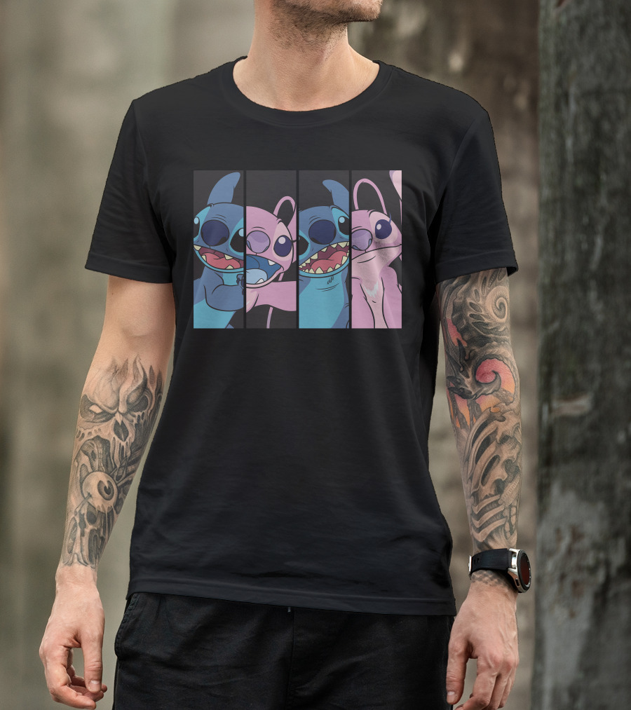 Disney Lilo And Stitch Boxed Faces Patchwork Characters T-Shirt