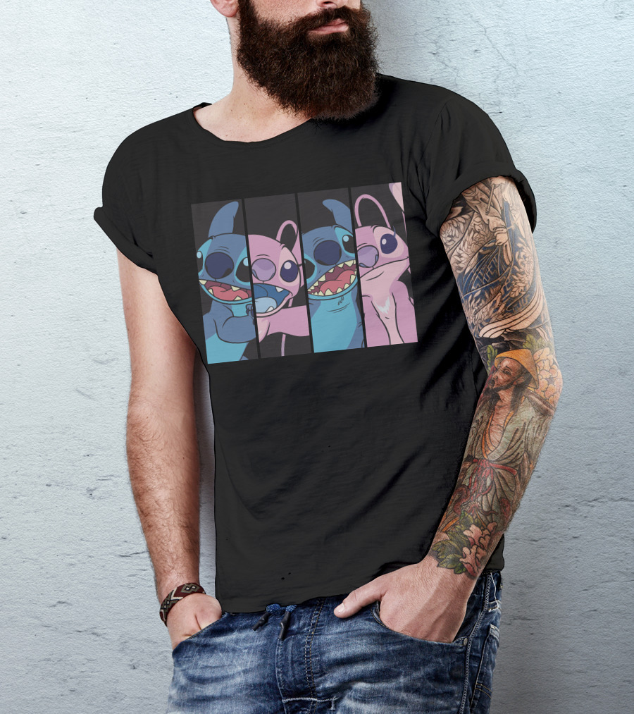 Disney Lilo And Stitch Boxed Faces Patchwork Characters T-Shirt