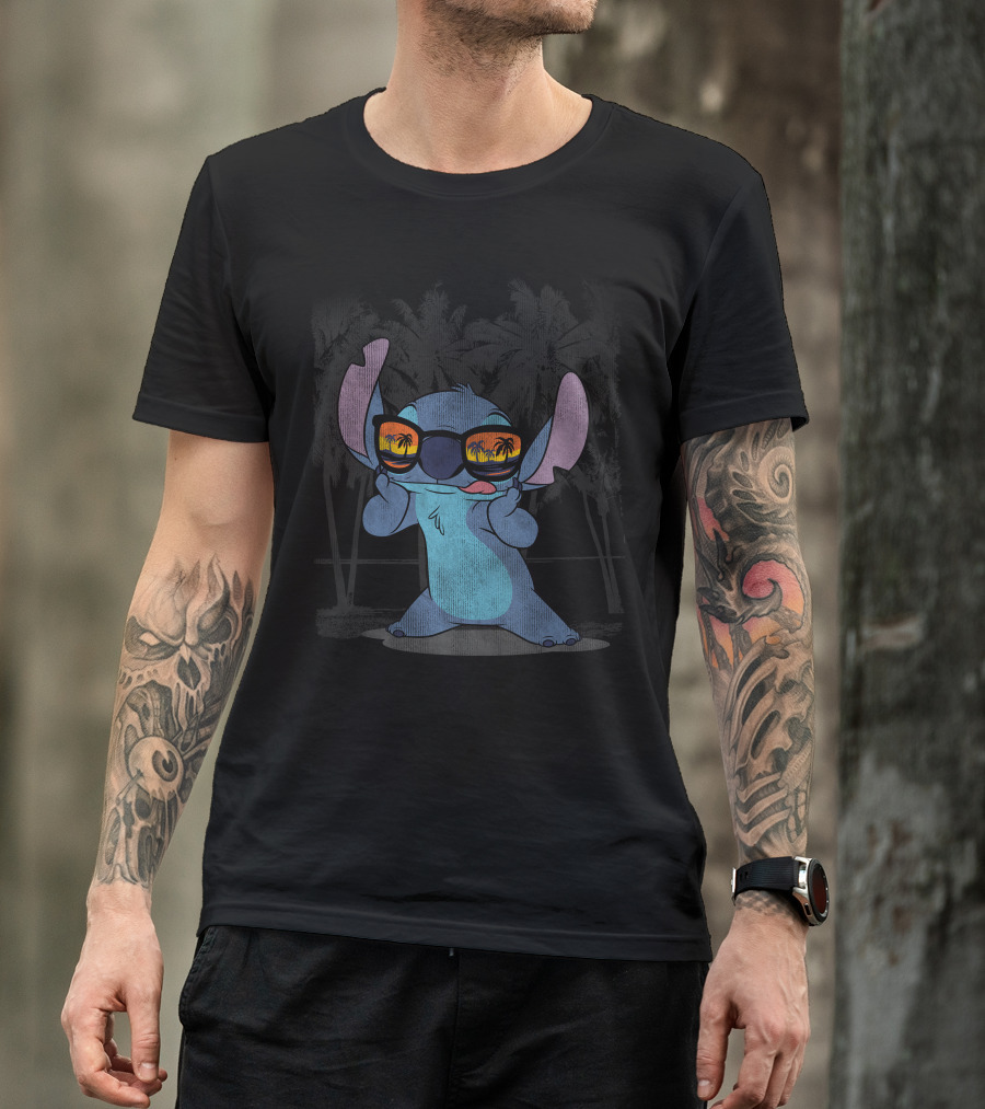 Stitch With Sunglasses Palm Trees Lilo And Stitch Hawaii Disney T-Shirt