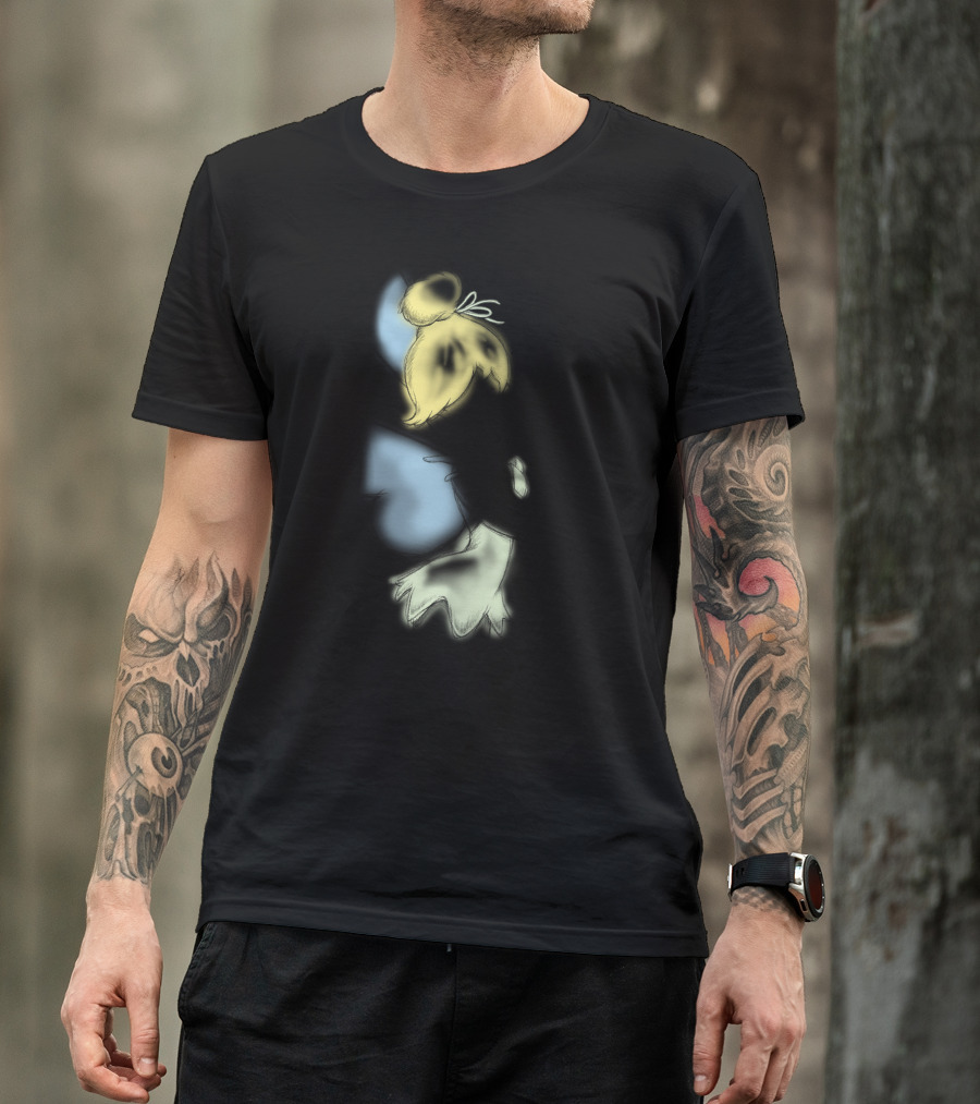 Disney Peter Pan Tinkerbell Black Airbrush Sketch Stars T-Shirt