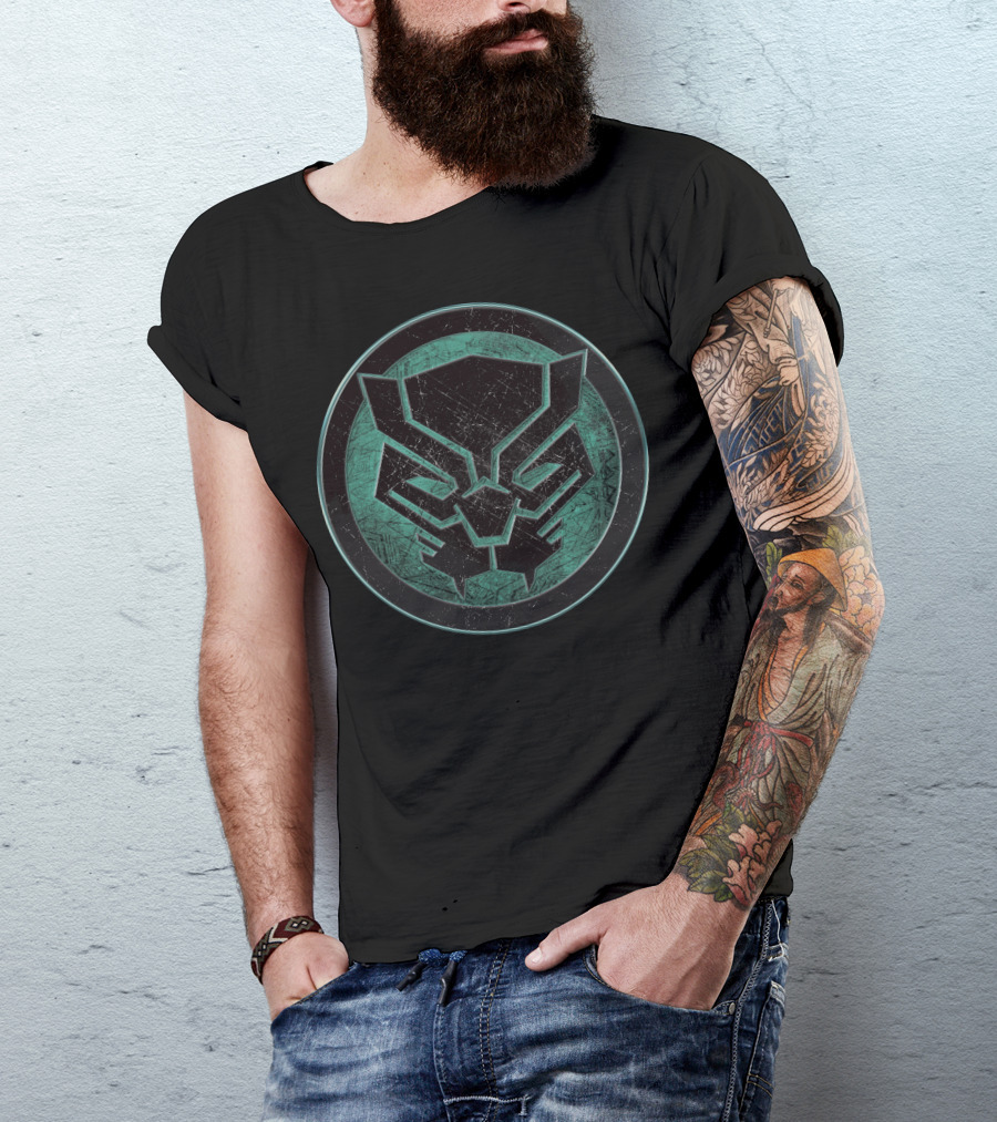 Marvel Black Panther Distressed Green Emblem Circle T-Shirt