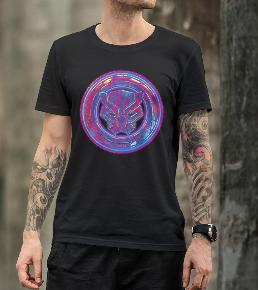 Marvel Black Panther Vibrant Neon Panther Head Emblem T-Shirt