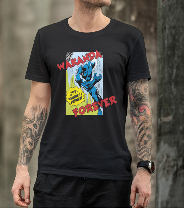 Wakanda Forever This Is It Panther's Power Marvel Black Panther Vintage Comic T-Shirt
