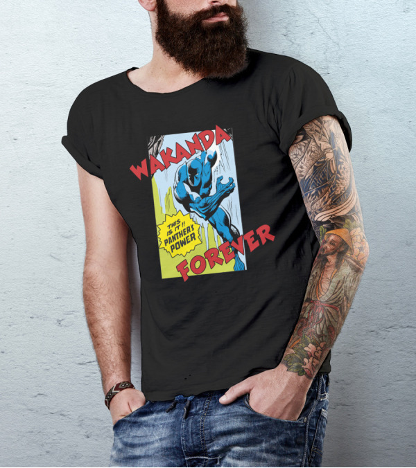 Wakanda Forever This Is It Panther's Power Marvel Black Panther Vintage Comic T-Shirt