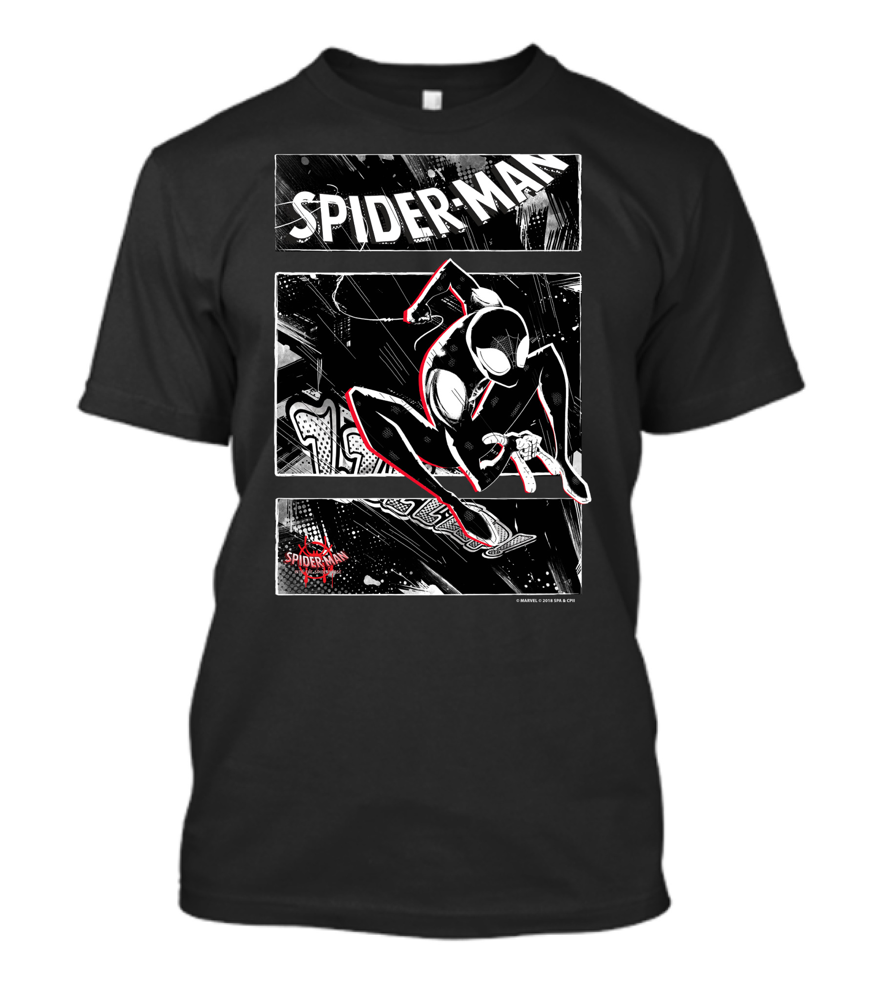 Spider-Man Marvel Spiderverse Comic Graphic Action Panels T-Shirt