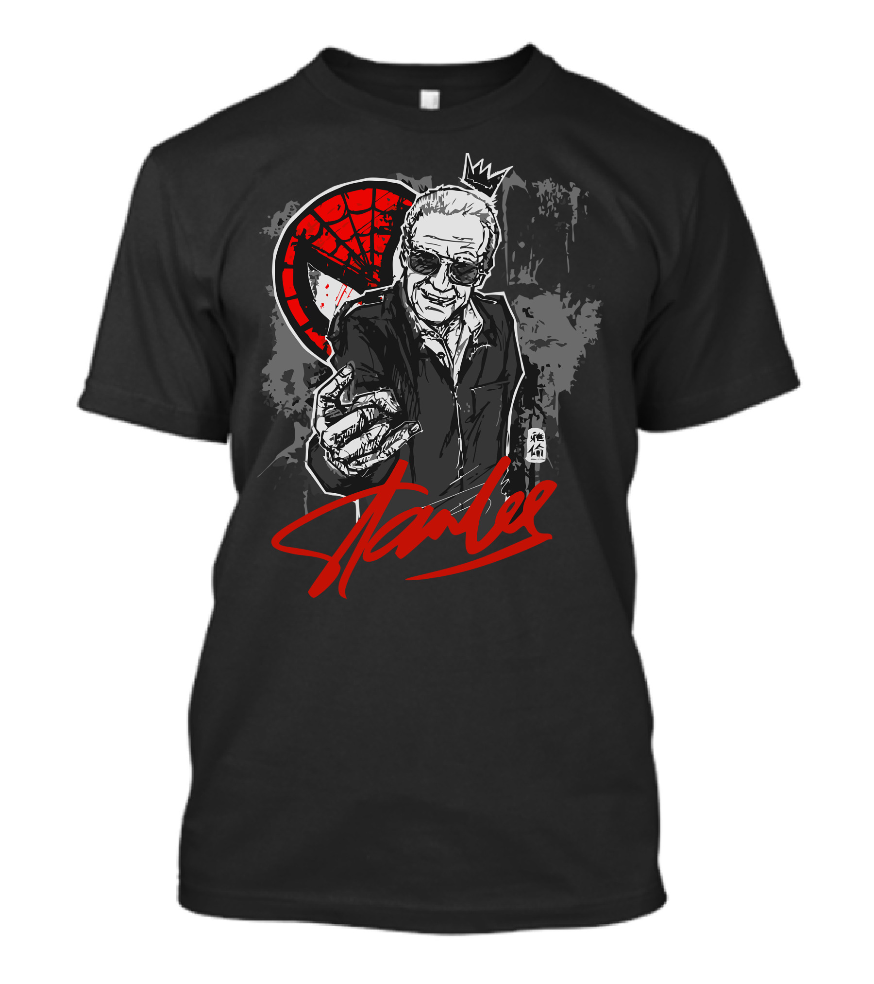 Stan Lee Spiderman Iconic Portrait With Crown And Signature T-Shirt