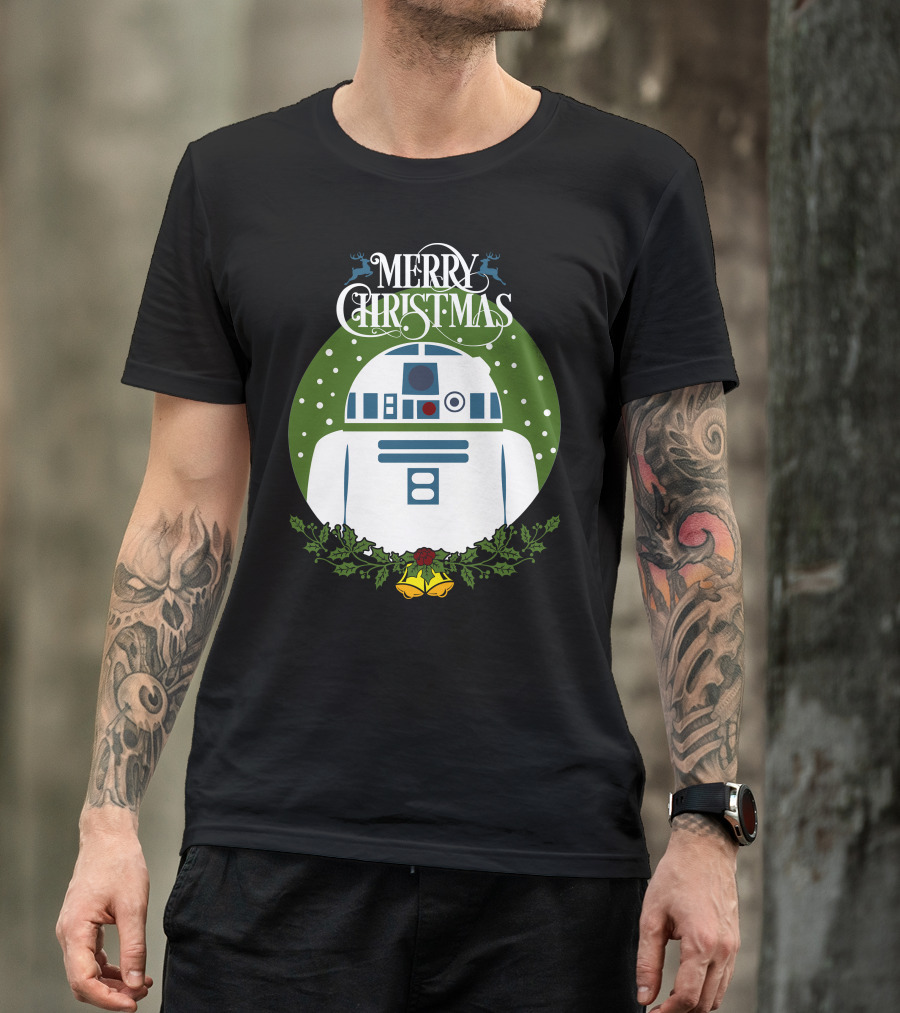 Star Wars R2-D2 Merry Christmas Wreath With Bells And Holly T-Shirt