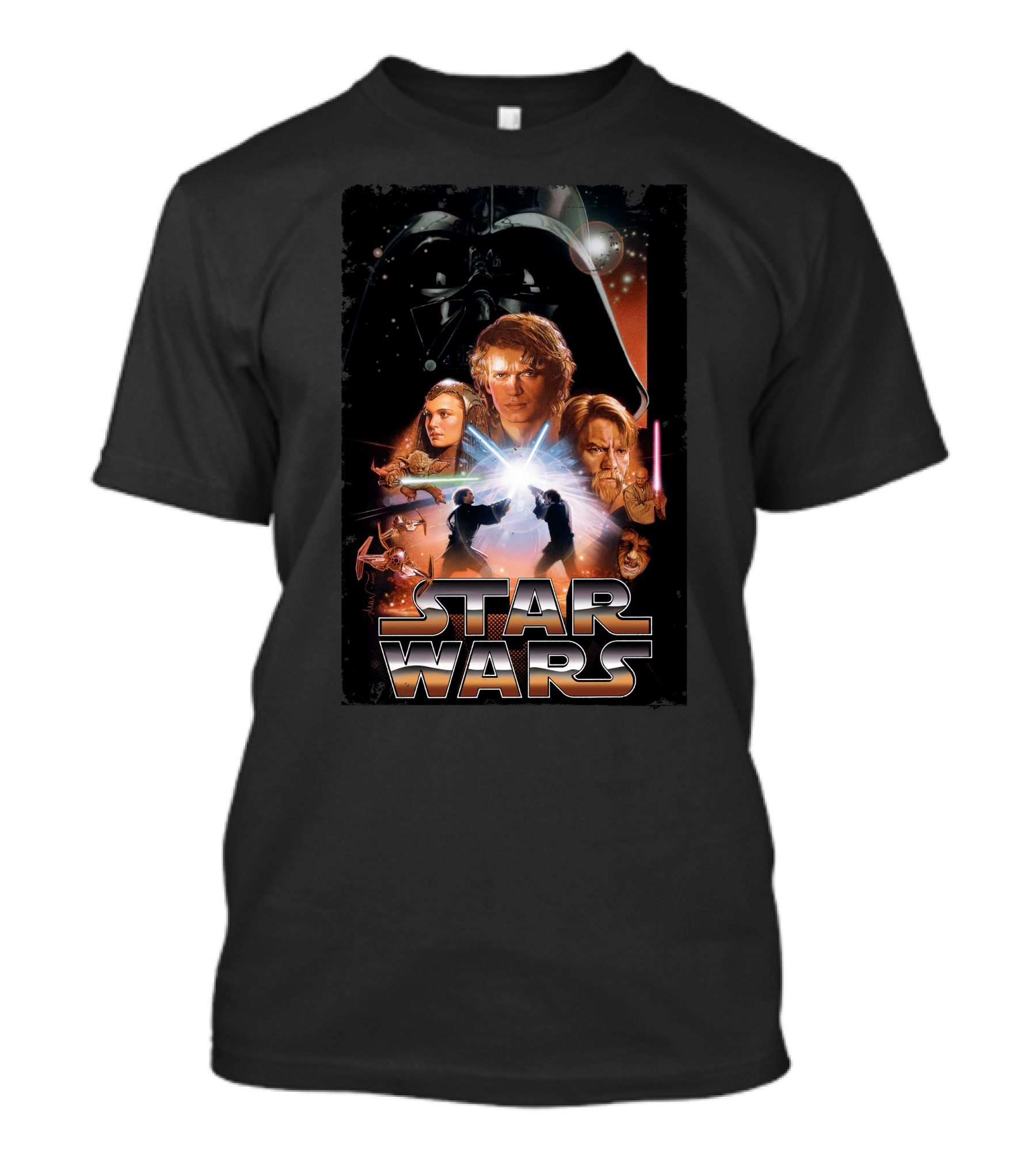 Star Wars Revenge Of The Sith Movie Anakin Obi-Wan Lightsaber Duel Darth Vader Collage T-Shirt