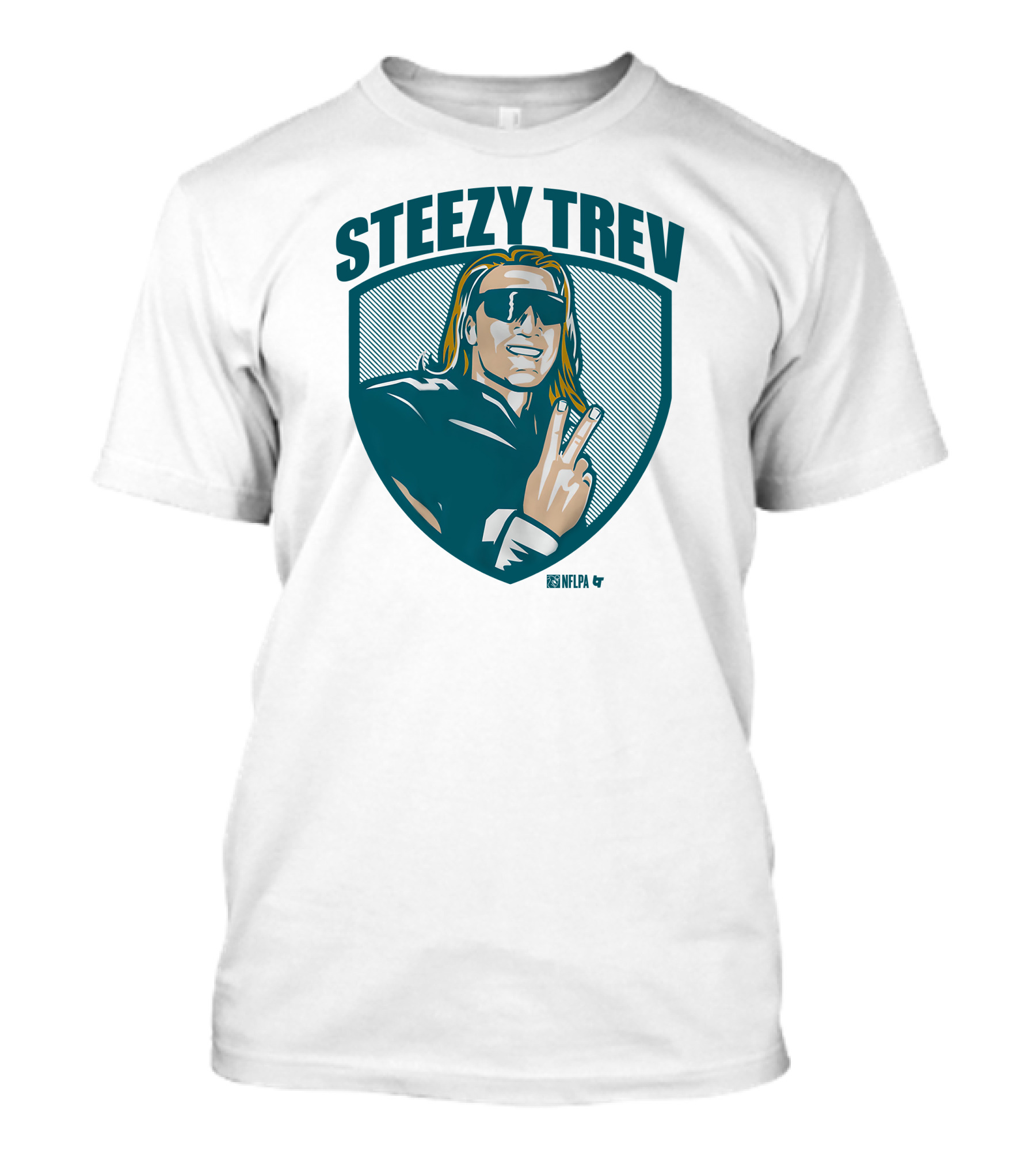Steezy Trev NFLPA Icon With Sunglasses And Peace Sign T-Shirt