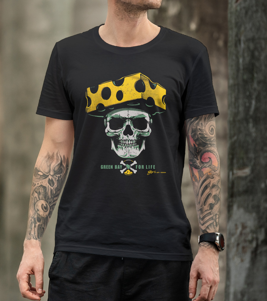 Green Bay For Life Skull Cheesehead T-Shirt