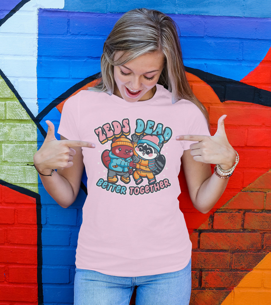 Zeds Dead Better Together Cartoon Beaver And Raccoon Winter Adventure T-Shirt