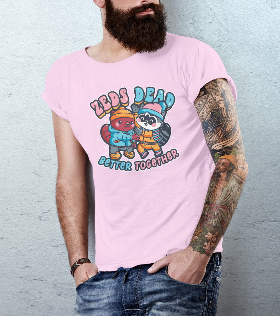 Zeds Dead Better Together Cartoon Beaver And Raccoon Winter Adventure T-Shirt