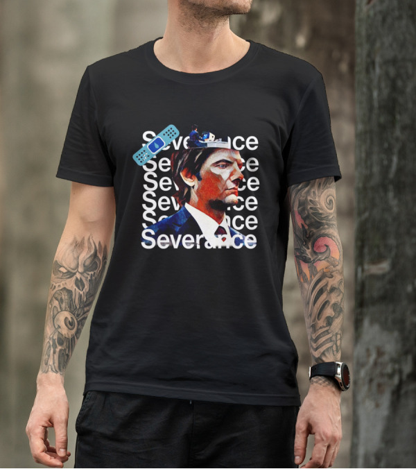 Severance Repeated Text With Bandage And Office Worker Scene T-Shirt