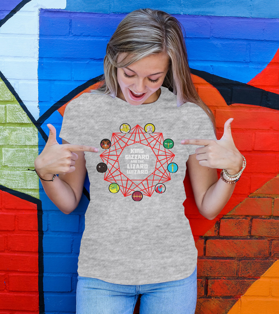 King Gizzard And The Lizard Wizard Merch With Iconic Symbols And Red Geometric Web T-Shirt