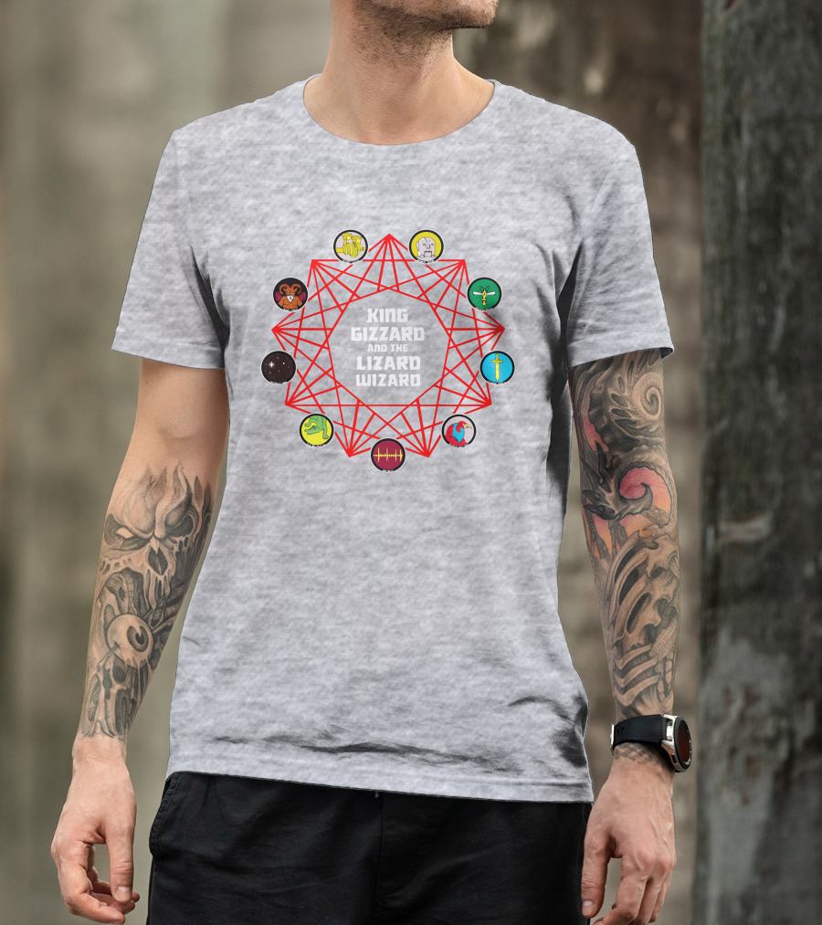 King Gizzard And The Lizard Wizard Merch With Iconic Symbols And Red Geometric Web T-Shirt