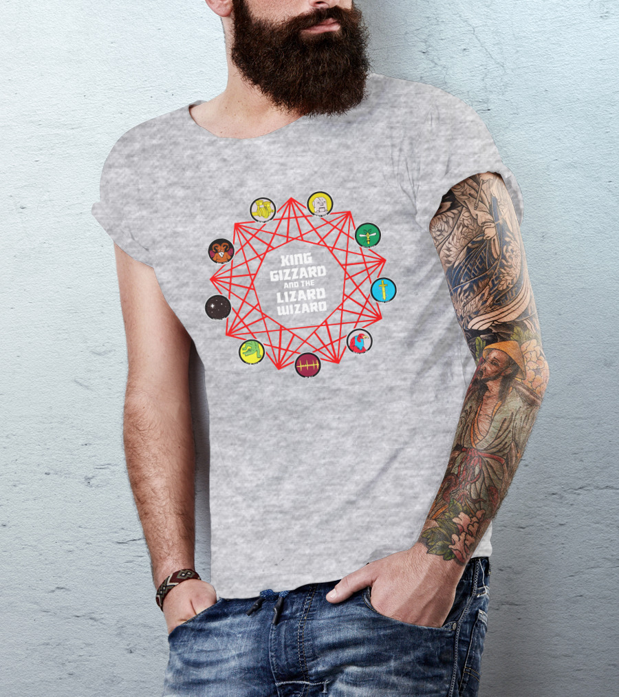 King Gizzard And The Lizard Wizard Merch With Iconic Symbols And Red Geometric Web T-Shirt