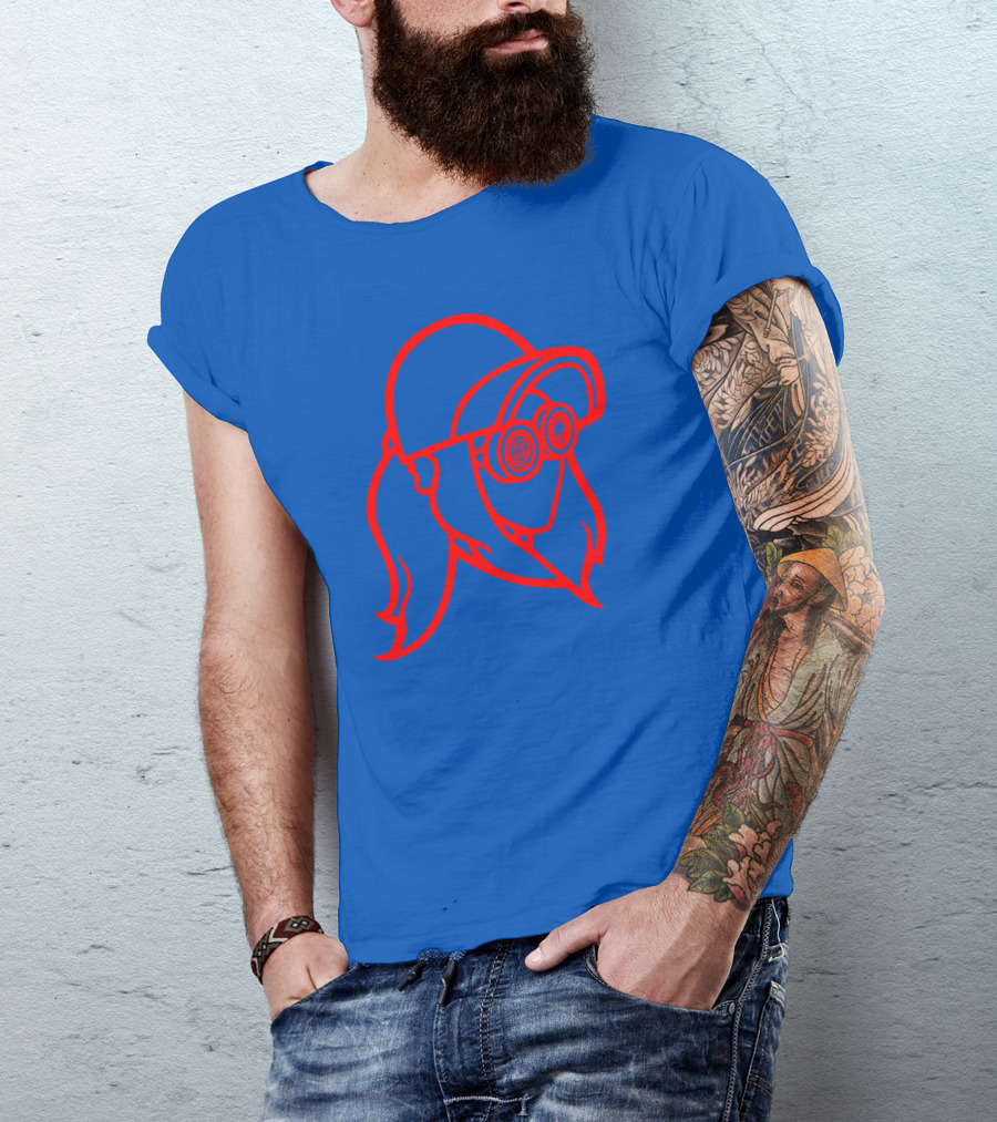 Rezz Cloaked Hockey Jersey Iconic Line Art Design Red On Blue T-Shirt