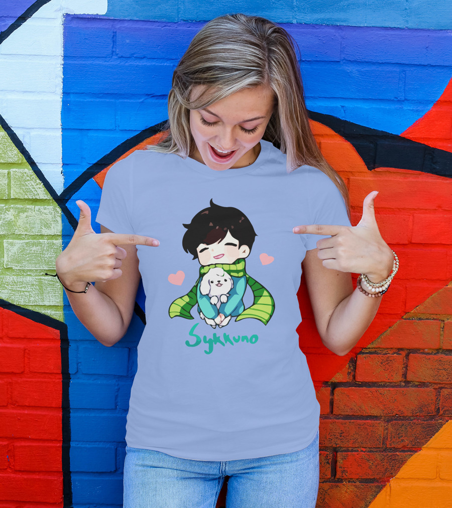 Sykkuno Cute Chibi Character With Puppy And Green Scarf T-Shirt