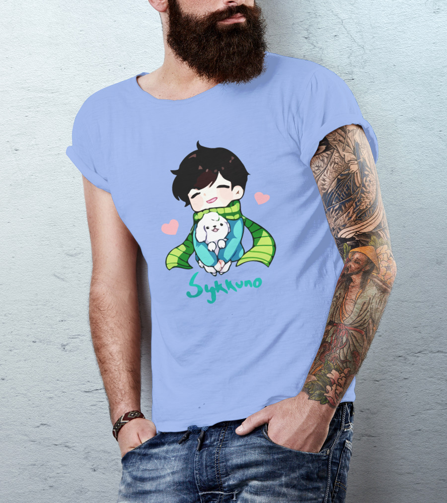 Sykkuno Cute Chibi Character With Puppy And Green Scarf T-Shirt