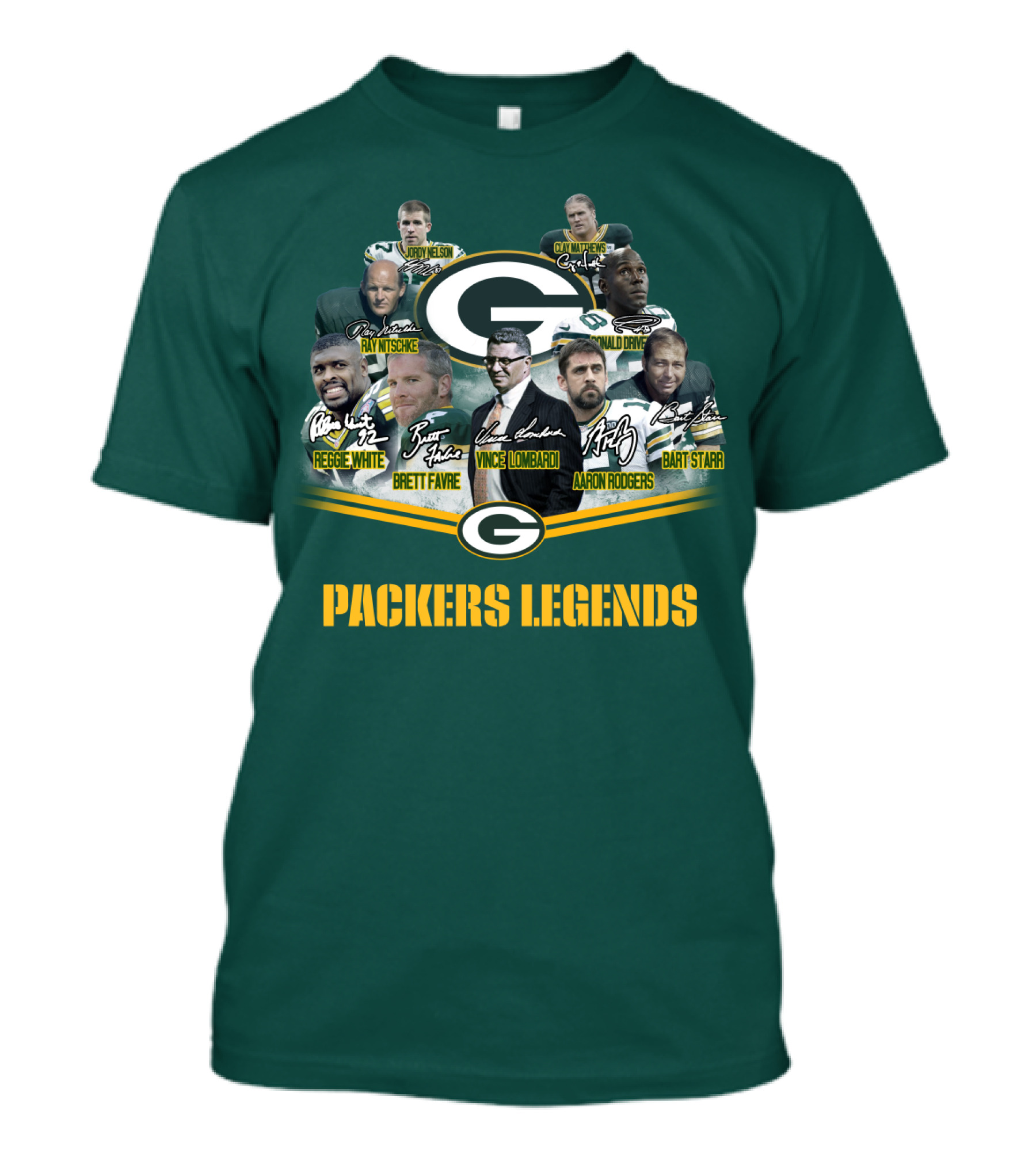 Green Bay Packers Legends Vince Lombardi Reggie White Brett Favre Aaron Rodgers Bart Starr T-Shirt