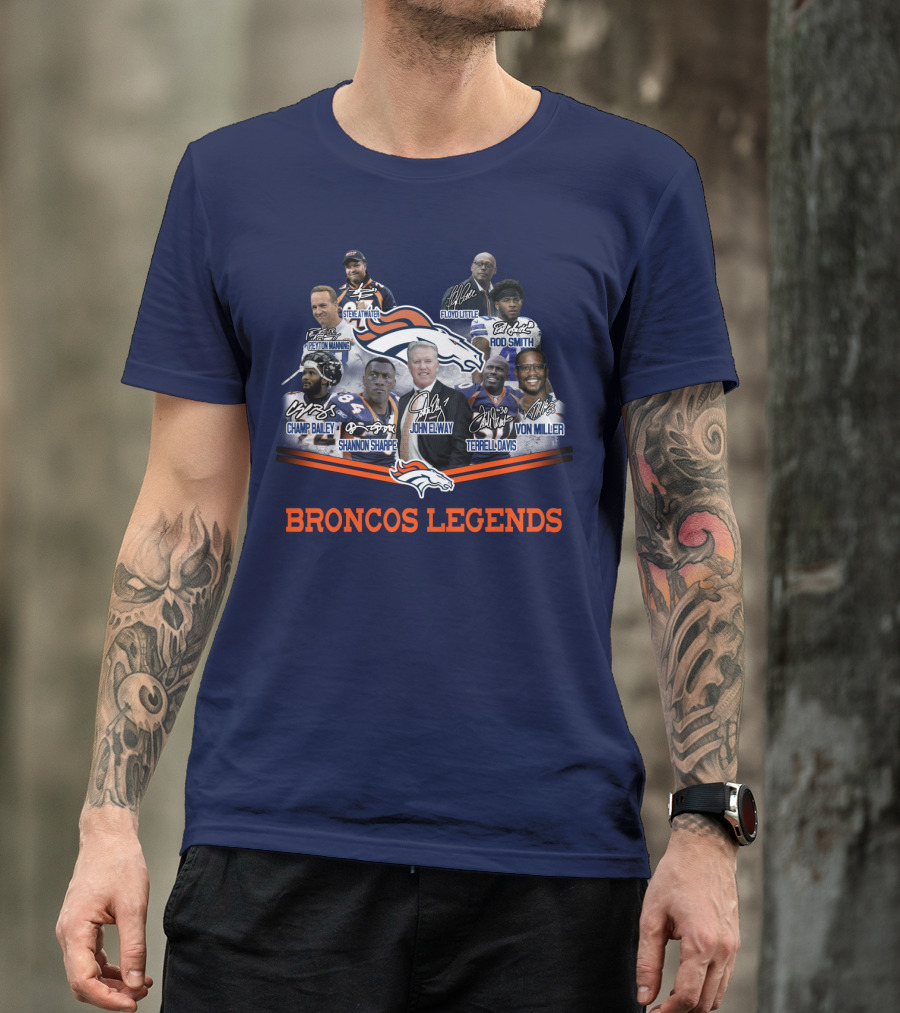 Peyton Manning John Elway Terrell Davis Shannon Sharpe Broncos NFL Legends Floyd Little Steve Atwater Champ Bailey Von Miller Rod Smith T-Shirt