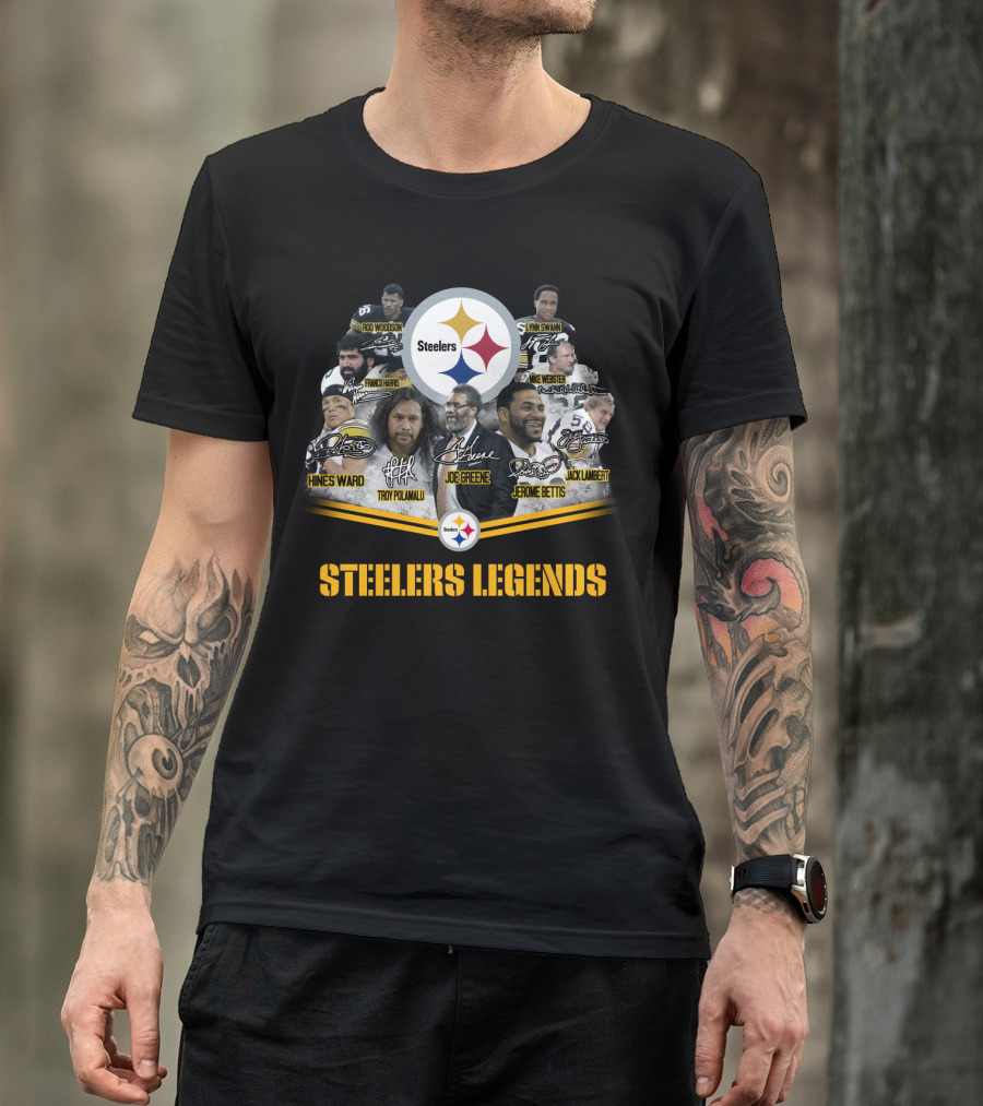 Steelers Legends Hines Ward Troy Polamalu Joe Greene Jerome Bettis Jack Lambert Rod Woodson Franco Harris Mike Webster Lynn Swann T-Shirt
