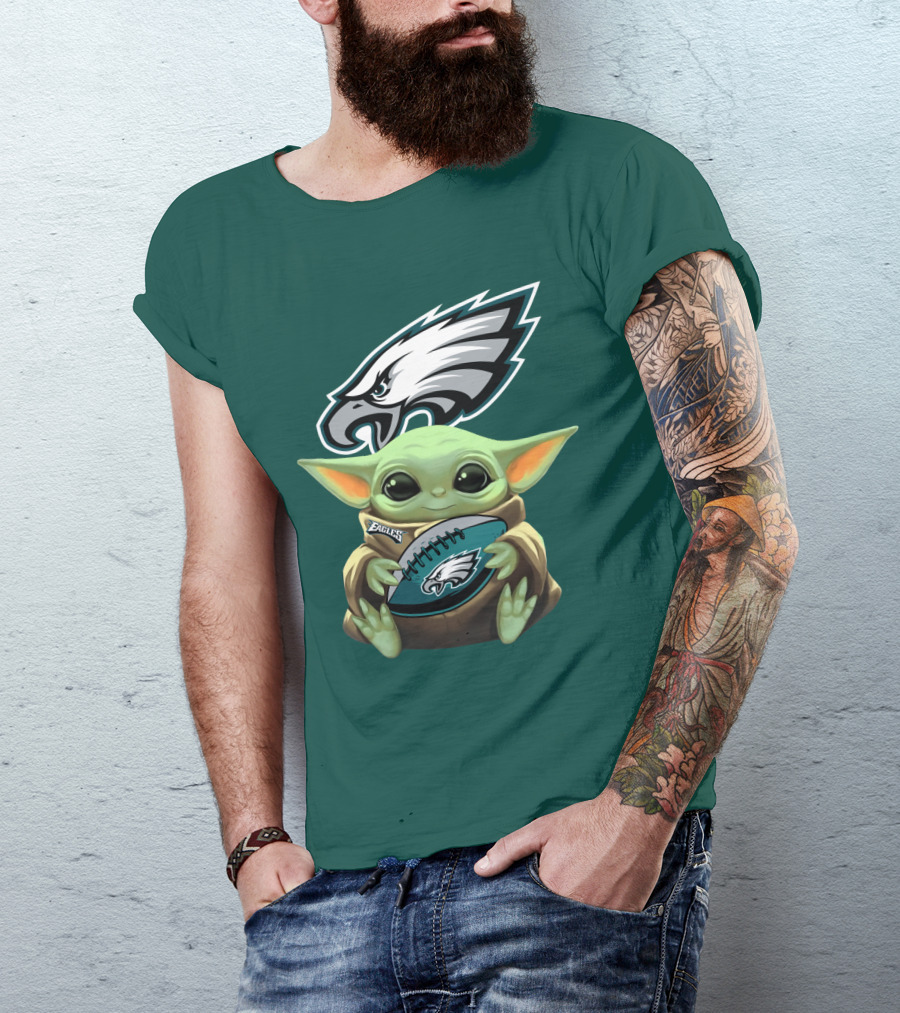 Baby Yoda Holding Philadelphia Eagles Football T-Shirt