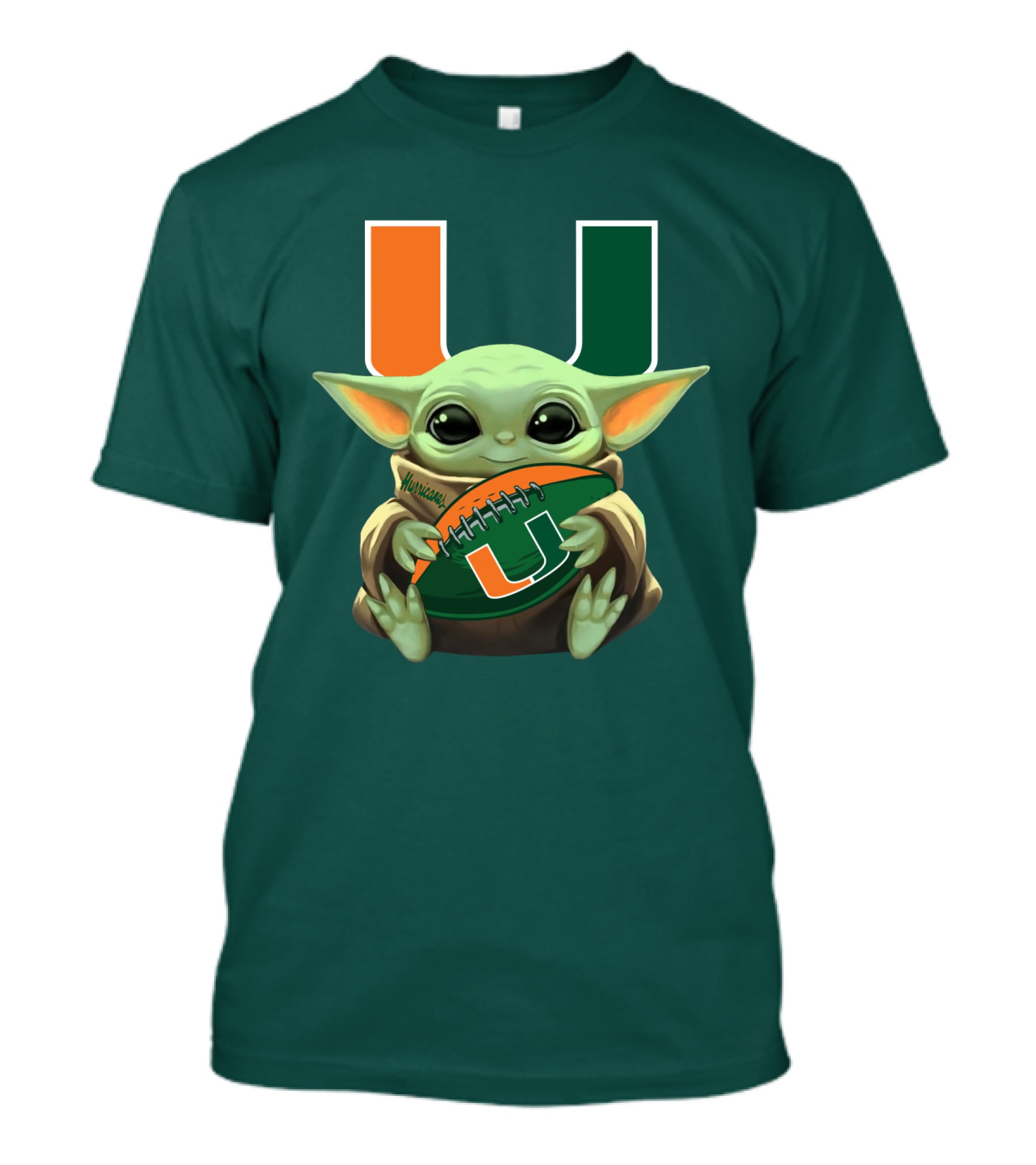 Miami Hurricanes Baby Yoda Football T-Shirt