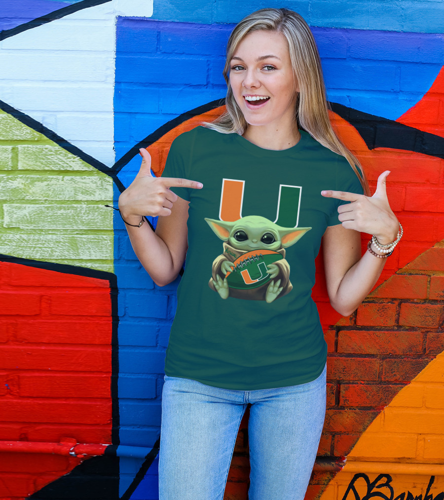 Miami Hurricanes Baby Yoda Football T-Shirt