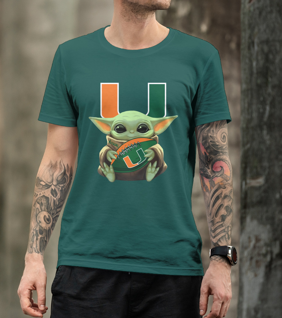 Miami Hurricanes Baby Yoda Football T-Shirt