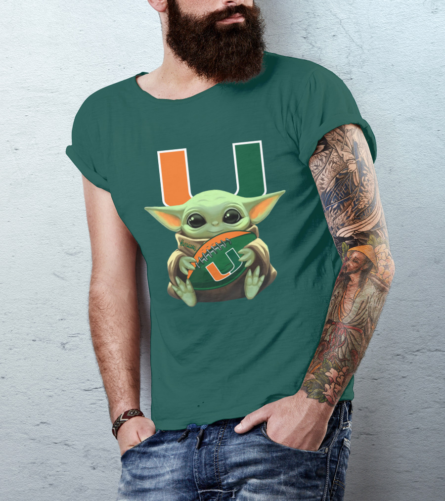 Miami Hurricanes Baby Yoda Football T-Shirt