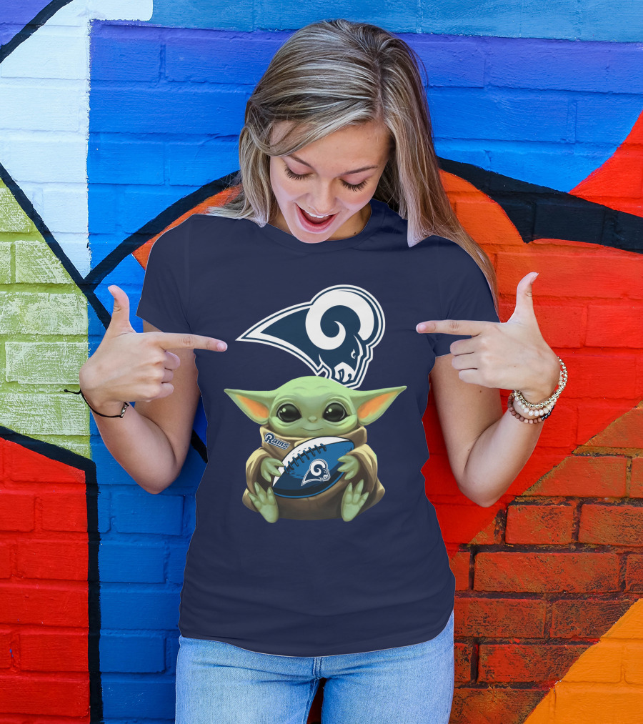 Baby Football Holding Rams T-Shirt