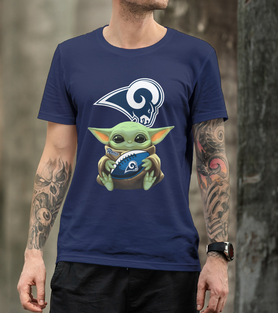 Baby Football Holding Rams T-Shirt