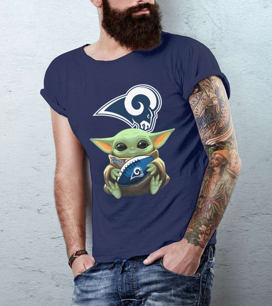 Baby Football Holding Rams T-Shirt