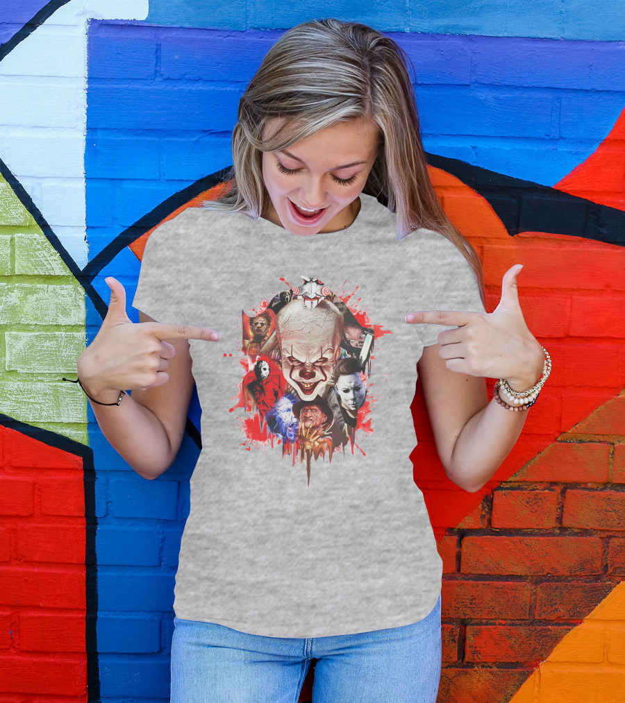 Halloween Killers Pennywise Michael Myers Freddy Krueger Jason Voorhees Jigsaw Horror Icons T-Shirt