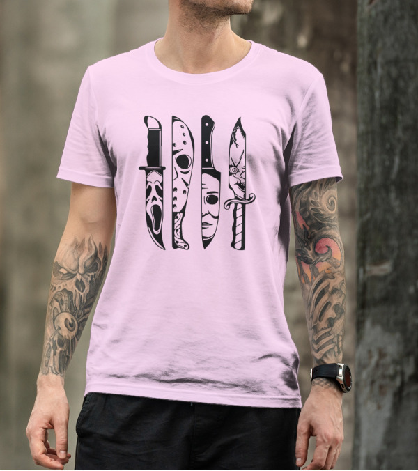 Horror Movie Icons Knives Scream Mask Halloween Clown Face T-Shirt