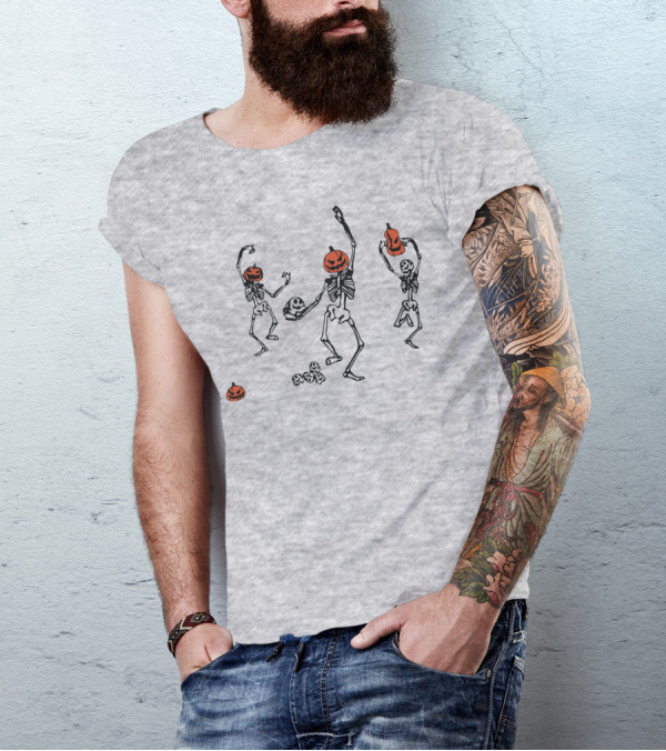 Dancing Pumpkin-Head Skeletons Halloween T-Shirt