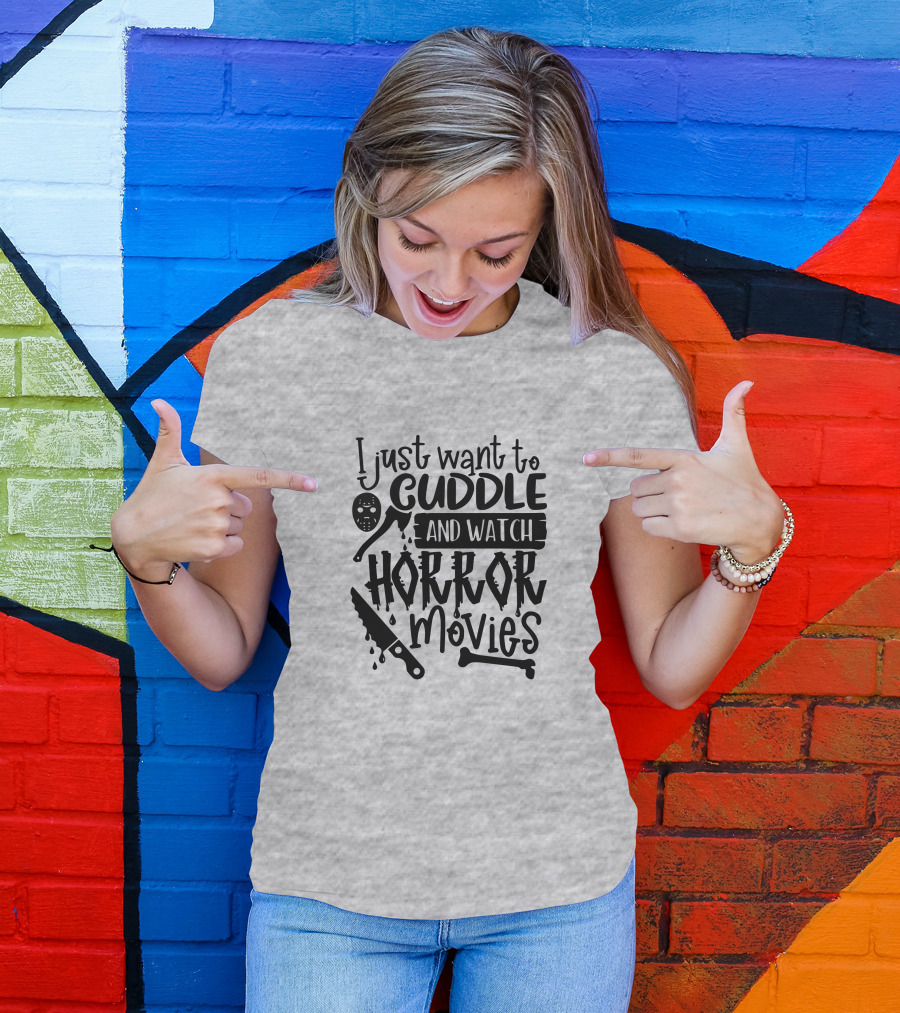 I Just Want To Cuddle And Watch Horror Movies With Dripping Knife And Skull Mask T-Shirt