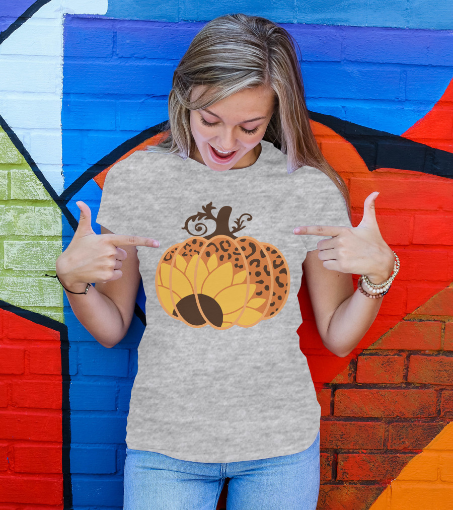 Sunflower Leopard Pumpkin Cheetah Pumpkin T-Shirt