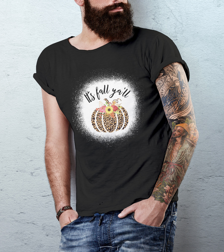 Its Fall Yall Leopard Pumpkin With Floral Accent T-Shirt