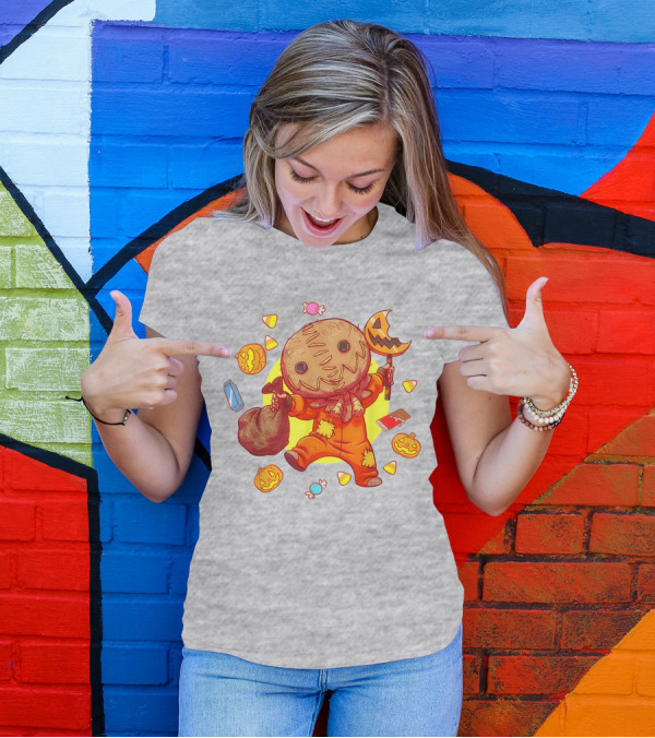Trick R Treat Sam Halloween Cute Funny Pumpkin Candy Sack T-Shirt
