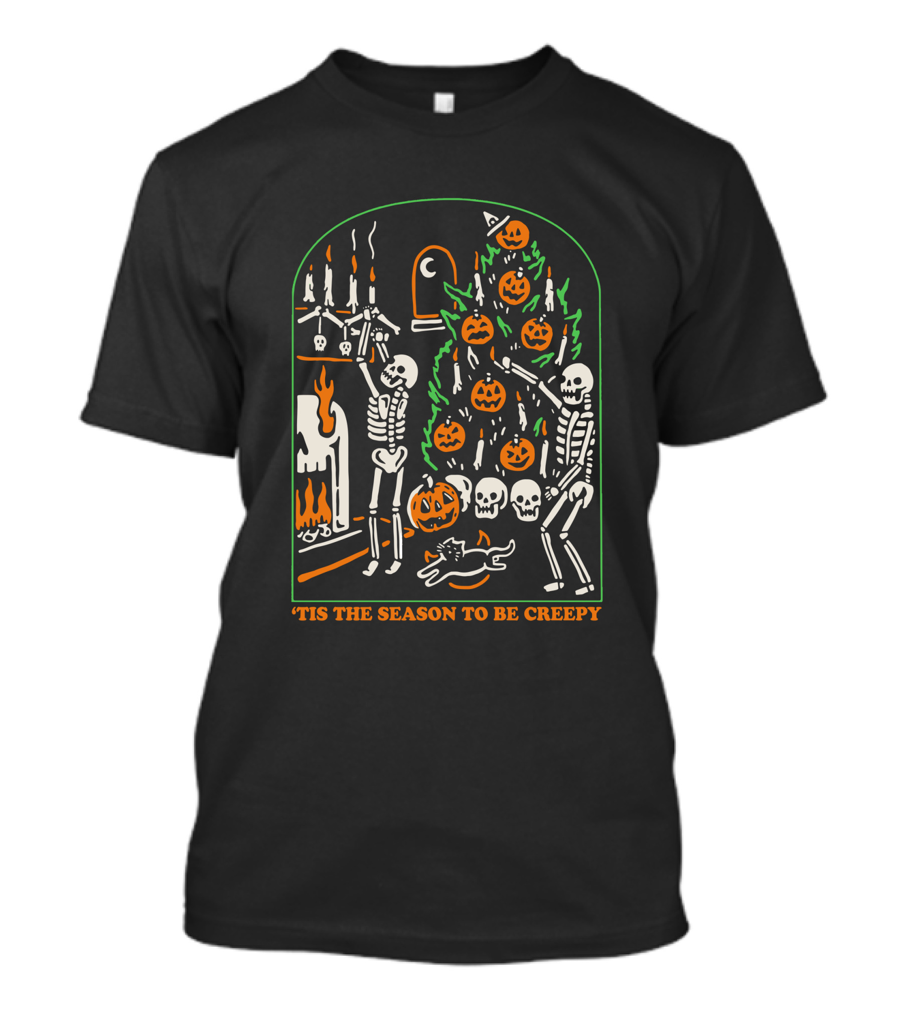'Tis The Season To Be Creepy Skeletons Dancing By Halloween Tree T-Shirt