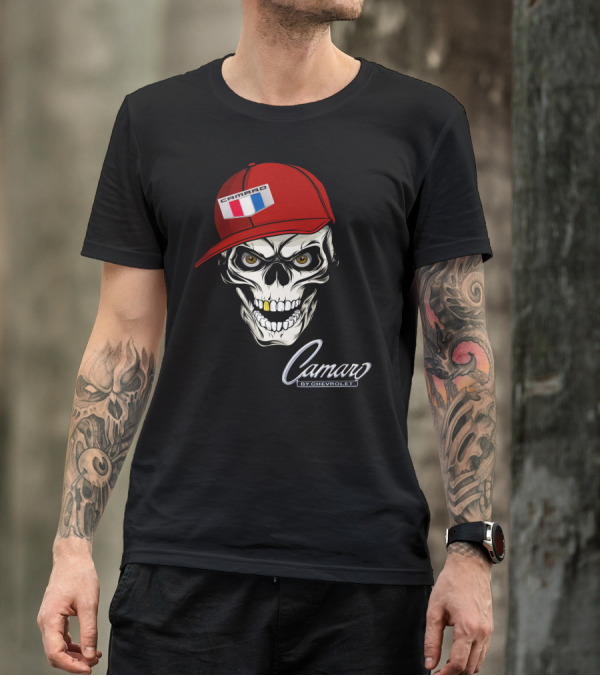Camaro Skull With Red Cap By Chevrolet T-Shirt