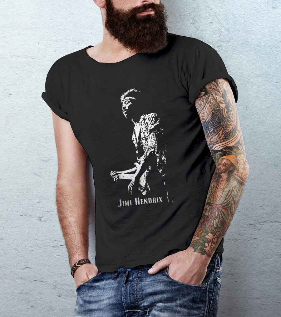 Jimi Hendrix Black And White Guitar T-Shirt