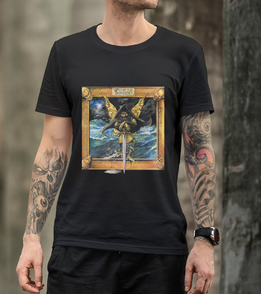 Jethro Tull Broadsword And The Beast Album Art With Hooded Figure And Ocean Waves T-Shirt